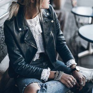 Modern Biker Chick Moto Faux leather Zipper Detail Motorcycle Jacket